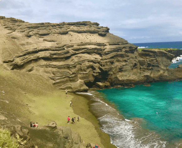 Stepping onto a Stunning  Green Beach